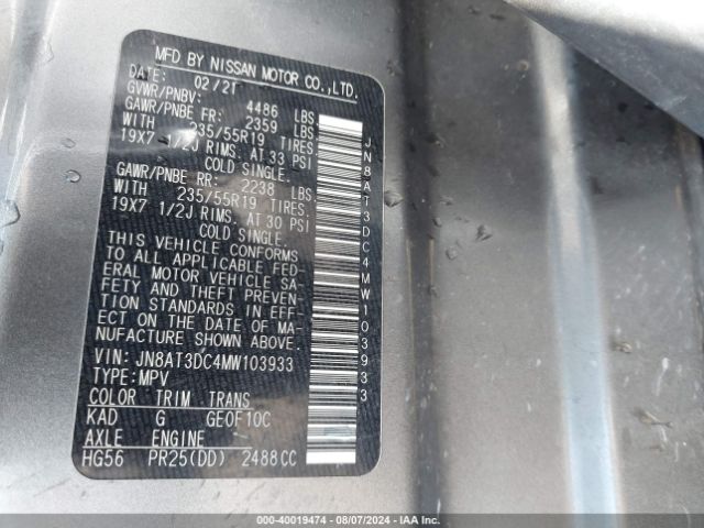 JN8AT3DC4MW103933 Nissan Rogue Platinum Fwd