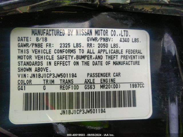 JN1BJ1CP3JW501194 Nissan Rogue Sport S