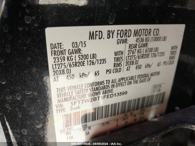 Ford F-250 Lariat 2015 1FT7W2BT1FED13599 Image 9