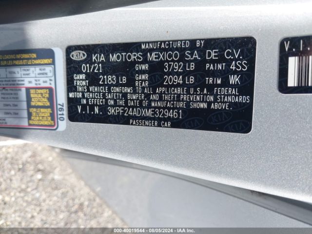 3KPF24ADXME329461 KIA Forte Lxs