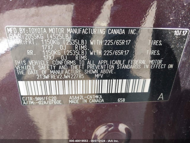 Toyota Rav4 Xle 2018 2T3WFREV2JW422785 Image 9