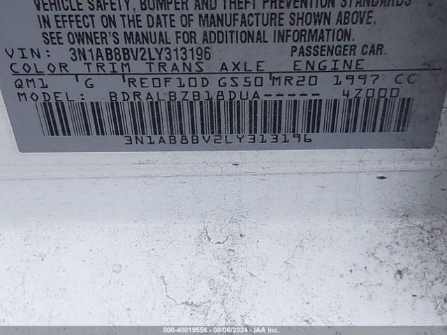 3N1AB8BV2LY313196 Nissan Sentra S Xtronic Cvt