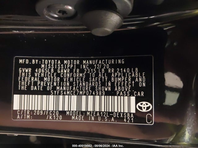 Toyota Corolla Se Nightshade Edition 2021 5YFS4MCE7MP074989 Image 9