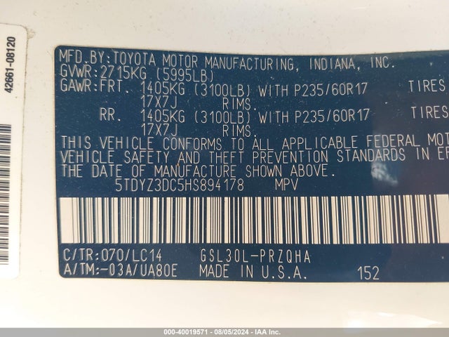 Toyota Sienna Xle 8 Passenger 2017 5TDYZ3DC5HS894178 Image 9