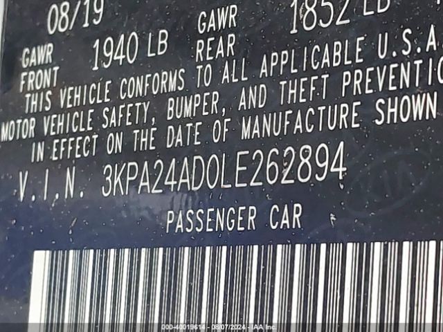 3KPA24AD0LE262894 KIA RIO S
