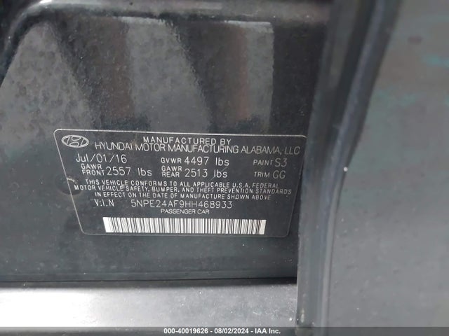 Hyundai Sonata 2017 5NPE24AF9HH468933 Image 9