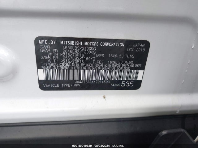 2019 MITSUBISHI ECLIPSE CROSS JA4AT3AAXKZ014503 Photo 8