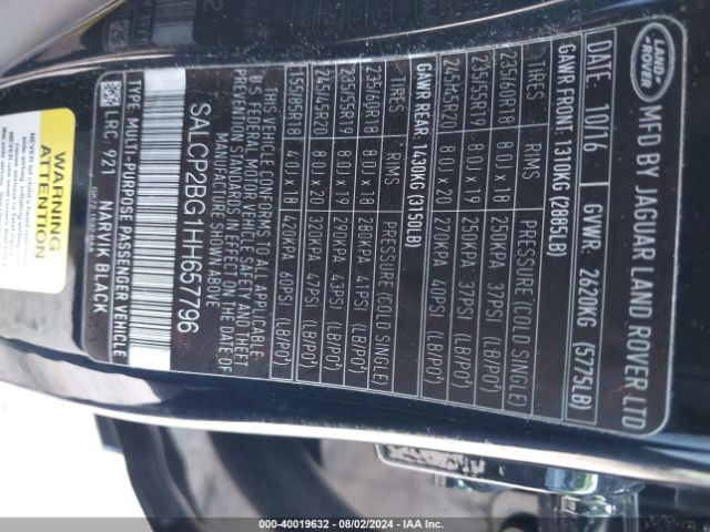 SALCP2BG1HH657796 Land Rover Discovery Sport Se