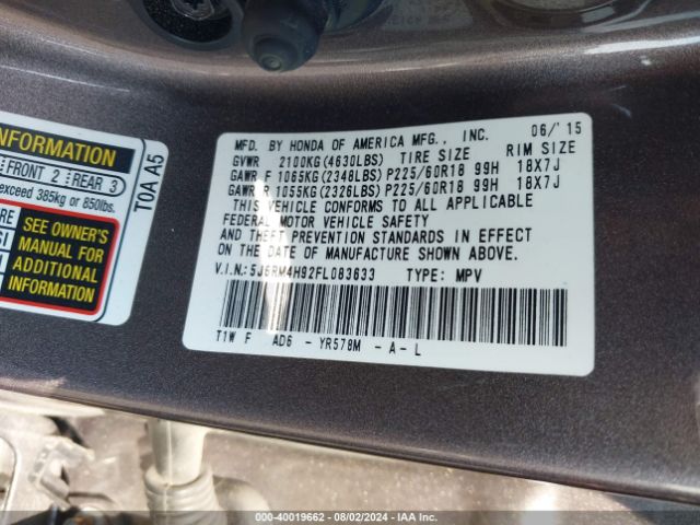 5J6RM4H92FL083633 Honda Cr-v Touring