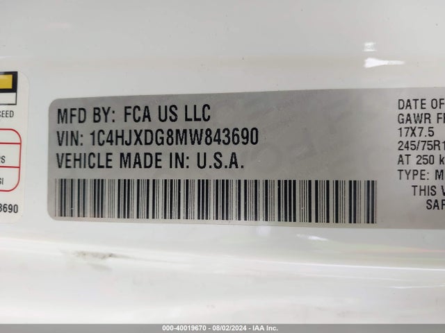 1C4HJXDG8MW843690 Jeep Wrangler Unlimited Sport S 4x4