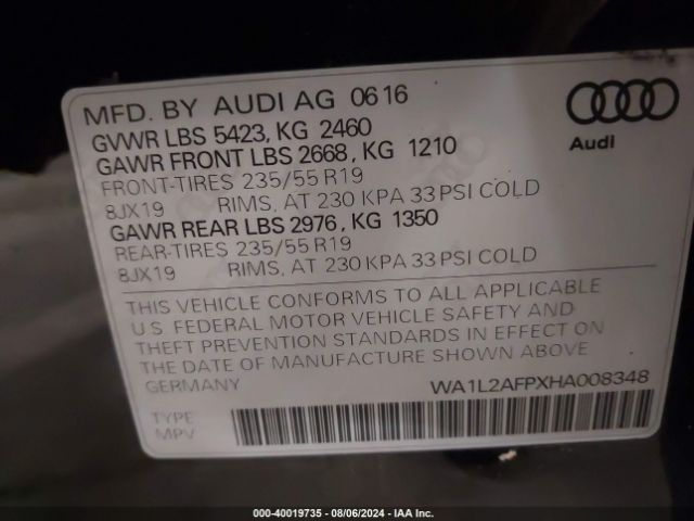 WA1L2AFPXHA008348 Audi Q5 2.0t Premium