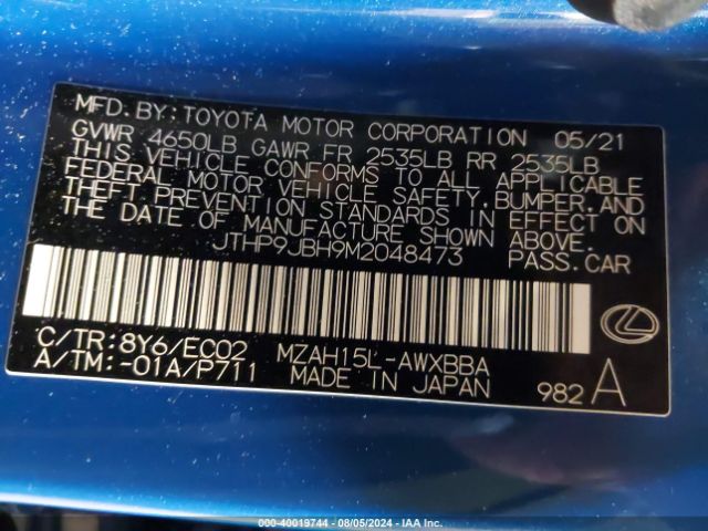 JTHP9JBH9M2048473 Lexus UX 250H