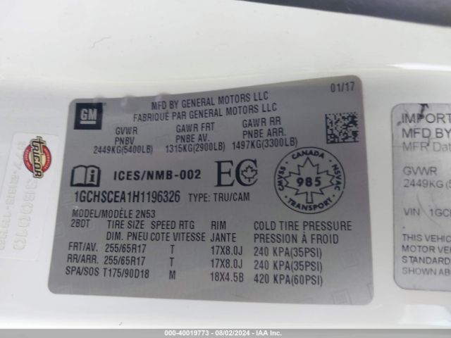 1GCHSCEA1H1196326 Chevrolet Colorado Lt