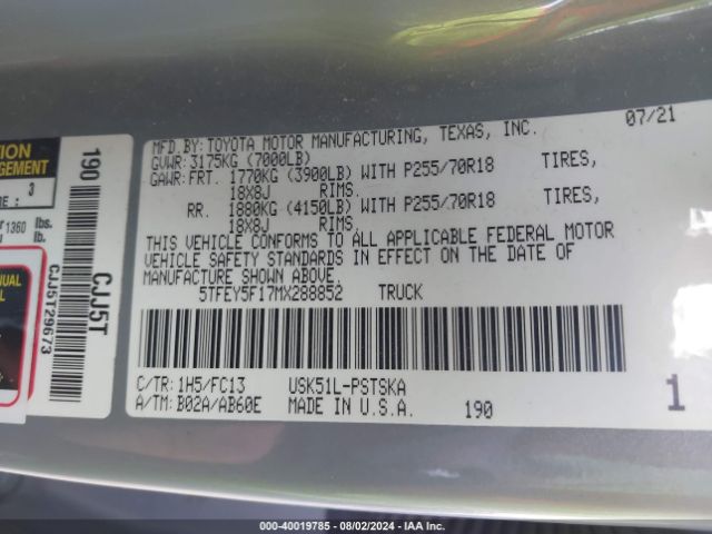 5TFEY5F17MX288852 Toyota Tundra Sr5