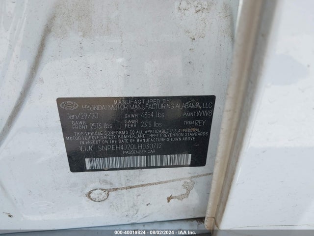 Hyundai Sonata Limited 2020 5NPEH4J20LH030712 Image 9