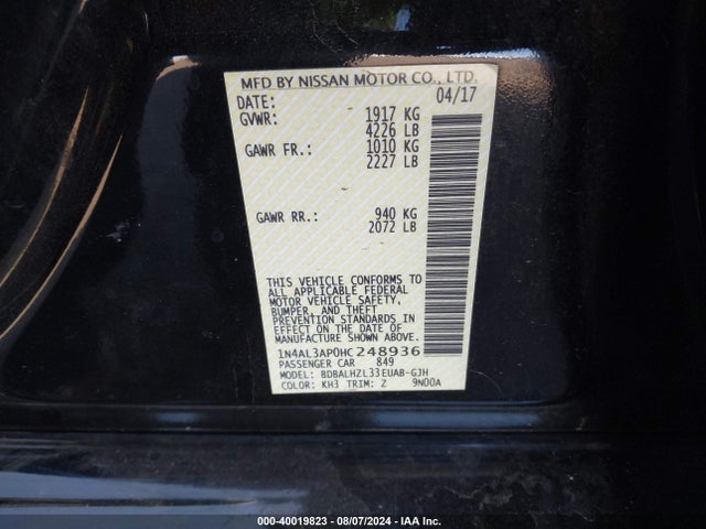 Nissan Altima 2.5 Sr 2017 1N4AL3AP0HC248936 Image 9
