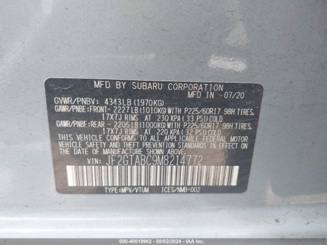 JF2GTABC9M8214772 Subaru Crosstrek