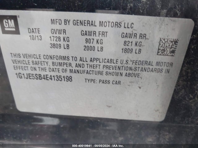 Chevrolet Sonic Ltz Auto 2014 1G1JE5SB4E4135198 Image 9