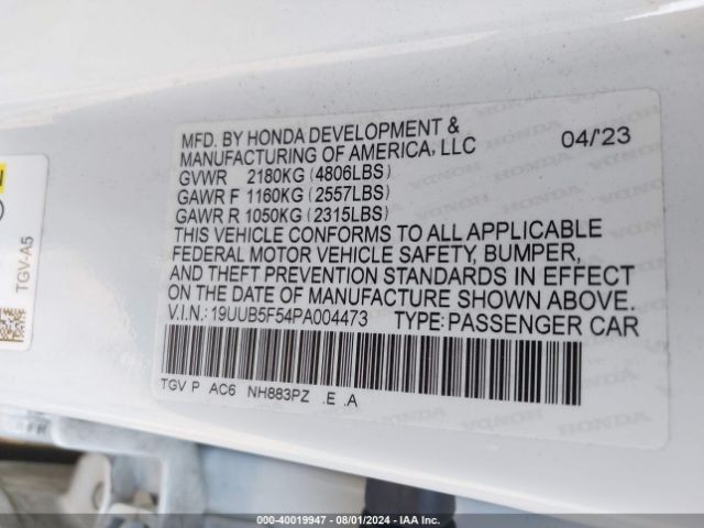 19UUB5F54PA004473 Acura Tlx A-spec Package