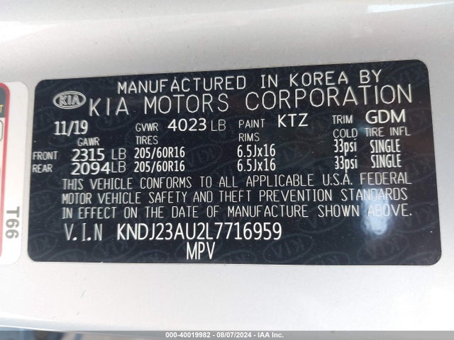 KIA SOUL LX 2020 KNDJ23AU2L7716959 Image 9