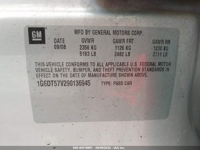 40019991 :رقم المزاد ، 1G6DT57V290136945 vin ، 2009 Cadillac Cts Standard مزاد بيع