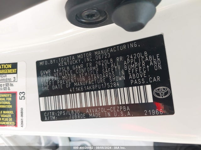Toyota CAMRY XSE 2023 4T1K61AK8PU175284 Image 9