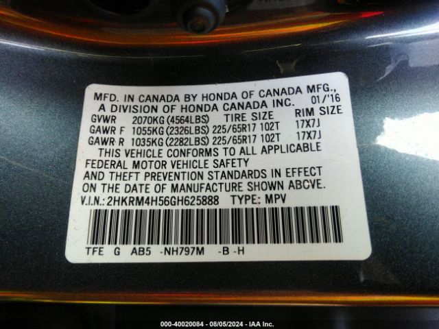 2HKRM4H56GH625888 Honda CR-V EX