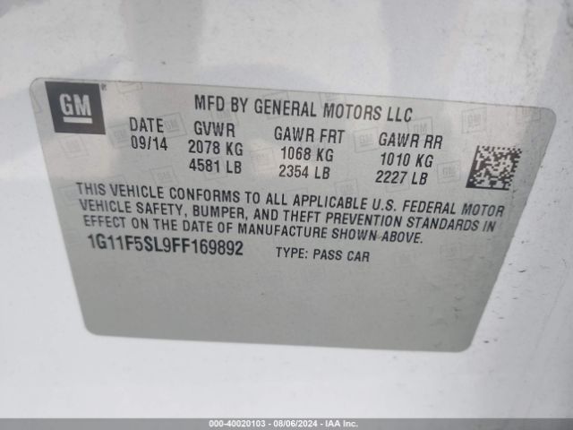 1G11F5SL9FF169892 Chevrolet Malibu 1lz