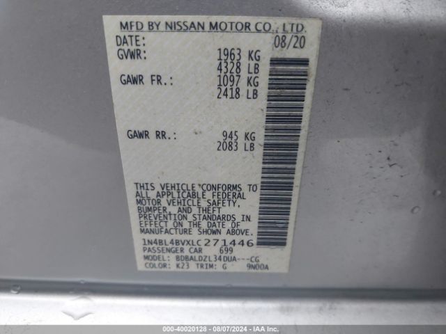 1N4BL4BVXLC271446 Nissan Altima S Fwd