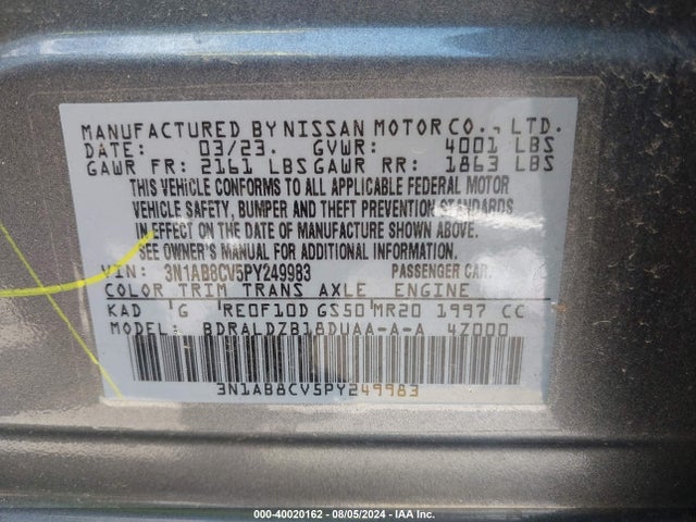 Nissan Sentra Sv Xtronic Cvt 2023 3N1AB8CV5PY249983 Image 9