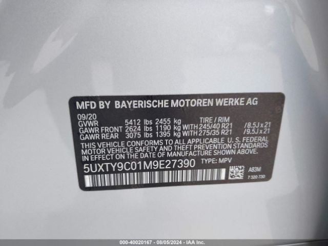 5UXTY9C01M9E27390 BMW X3 M40i