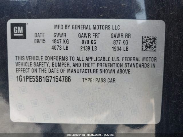 1G1PE5SB1G7154786 Chevrolet Cruze Limited 1lt Auto