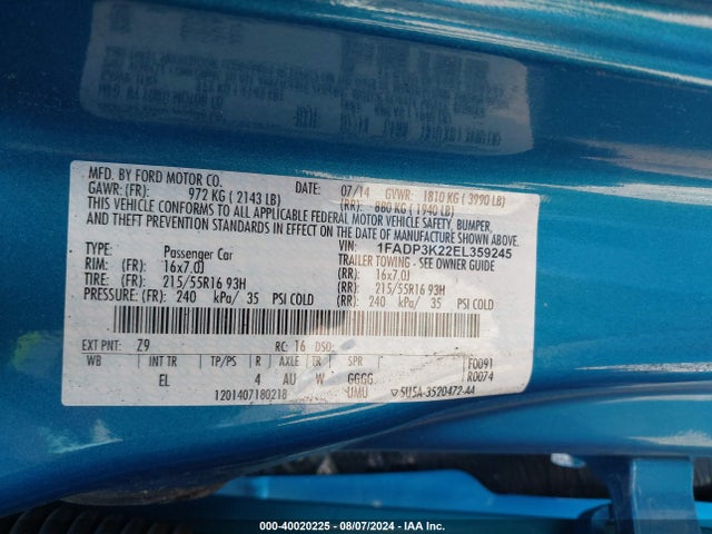 Ford FOCUS SE 2014 1FADP3K22EL359245 Image 9