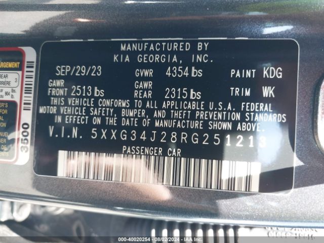 5XXG34J28RG251213 KIA K5 EX