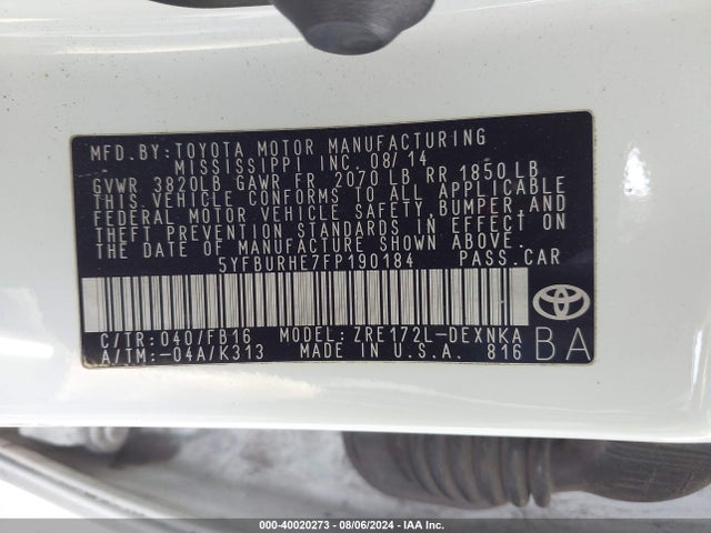 Toyota Corolla Le Plus 2015 5YFBURHE7FP190184 Image 9