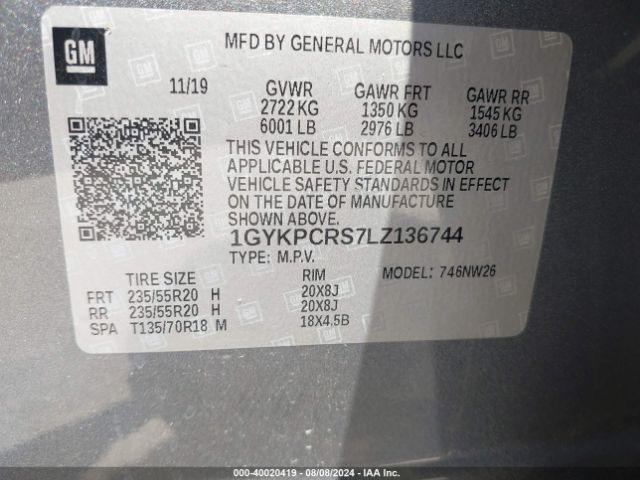 1GYKPCRS7LZ136744 Cadillac Xt6 Fwd Premium Luxury