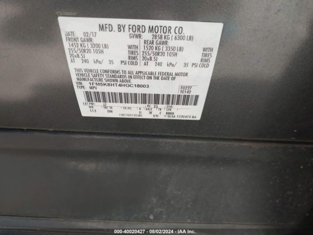 1FM5K8HT4HGC18003 Ford Explorer Platinum