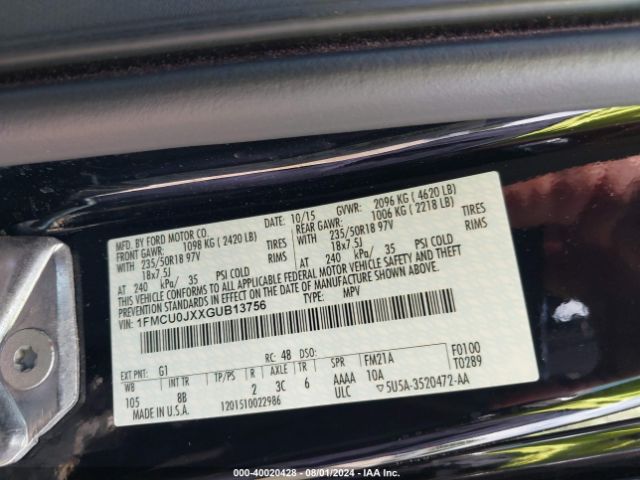 1FMCU0JXXGUB13756 Ford Escape Titanium