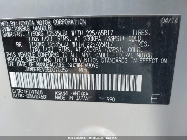 Toyota RAV4 LE 2014 JTMBFREV5ED070352 Image 9