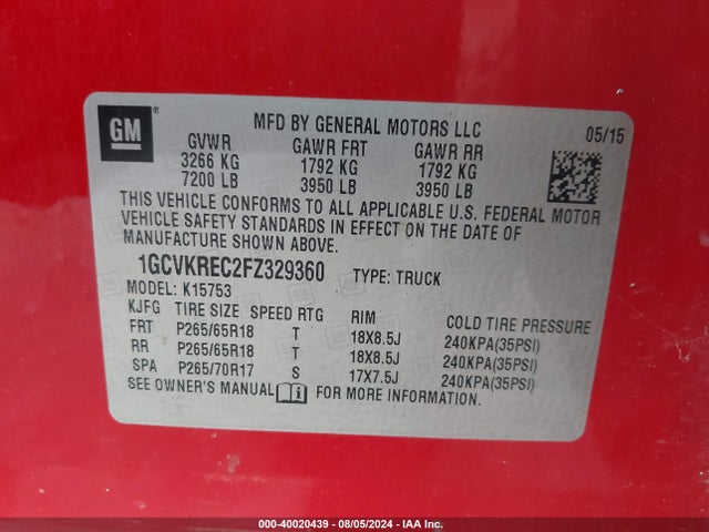 Chevrolet Silverado 1500 1lt 2015 1GCVKREC2FZ329360 Image 9