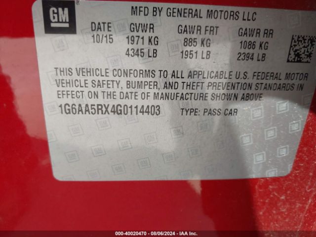 1G6AA5RX4G0114403 Cadillac Ats Standard