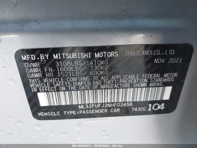 2022 MITSUBISHI MIRAGE G4 ML32FUFJ2NHF02456 Photo 8