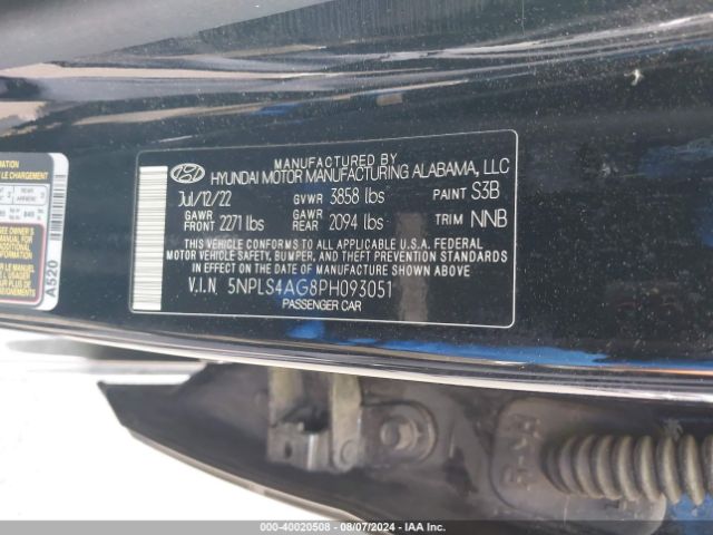 5NPLS4AG8PH093051 Hyundai ELANTRA SEL