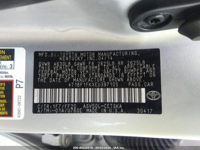 4T1BF1FKXEU397105 Toyota CAMRY SE