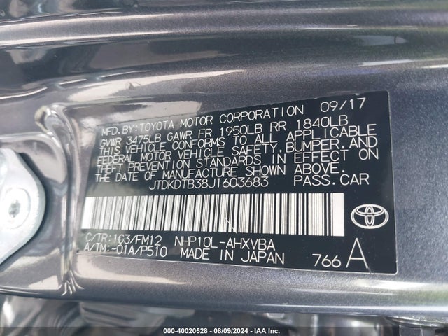 Toyota Prius C Two 2018 JTDKDTB38J1603683 Image 9