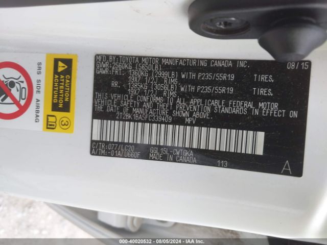 2T2BK1BA5FC339409 Lexus RX 350