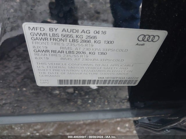 WA1D7AFP3GA140226 Audi Q5 3.0t Premium Plus