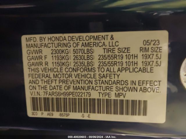 7FARS6H99PE022179 Honda Cr-v Hybrid Sport Touring