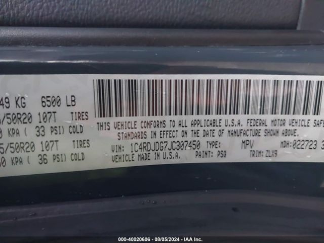 1C4RDJDG7JC307450 Dodge Durango Gt Awd