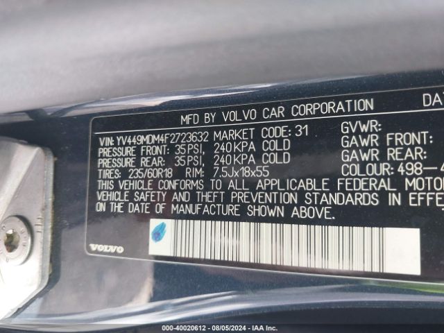 YV449MDM4F2723632 Volvo Xc60 T6 Platinum